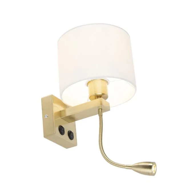 Art deco wandlamp goud met witte kap - Brescia
