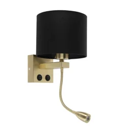 Art deco wandlamp goud met zwarte kap - Brescia