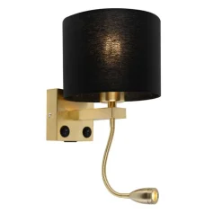 Art deco wandlamp goud met USB en zwarte kap - Brescia