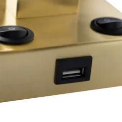 Art deco wandlamp goud met USB en zwarte kap - Brescia