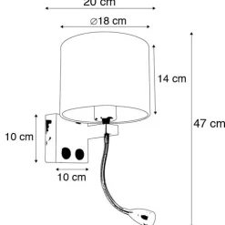 Art deco wandlamp goud met USB en zwarte kap - Brescia