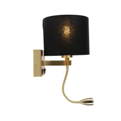 Art deco wandlamp goud met USB en zwarte kap - Brescia