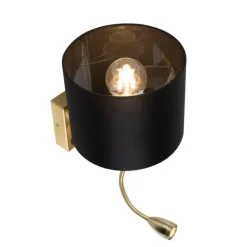 Art deco wandlamp goud met USB en zwarte kap - Brescia