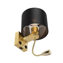Art deco wandlamp goud met USB en zwarte kap - Brescia