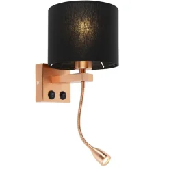 Art deco wandlamp koper met zwarte kap - Brescia