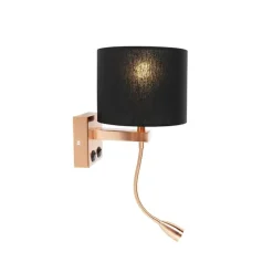 Art deco wandlamp koper met zwarte kap - Brescia
