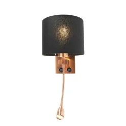 Art deco wandlamp koper met zwarte kap - Brescia