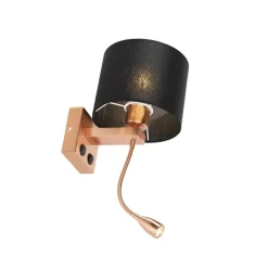 Art deco wandlamp koper met zwarte kap - Brescia