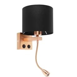 Art deco wandlamp koper met zwarte kap - Brescia