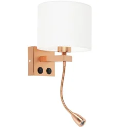 Art deco wandlamp koper met witte kap - Brescia