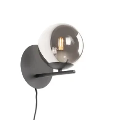 Art Deco wandlamp zwart en smoke glas - Flore