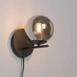 Art Deco wandlamp zwart en smoke glas - Flore