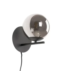 Art Deco wandlamp zwart en smoke glas - Flore