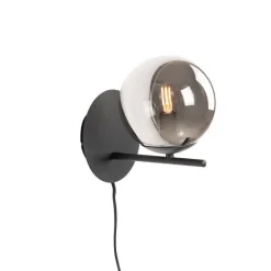 Art Deco wandlamp zwart en smoke glas - Flore