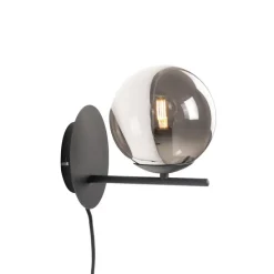 Art Deco wandlamp zwart en smoke glas - Flore