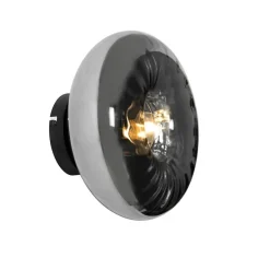 Art Deco wandlamp zwart met smoke glas - Ayesha