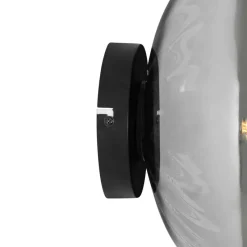 Art Deco wandlamp zwart met smoke glas - Ayesha