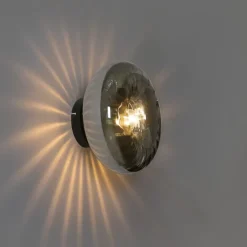 Art Deco wandlamp zwart met smoke glas - Ayesha