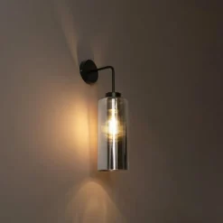 Art Deco wandlamp zwart met smoke glas - Laura
