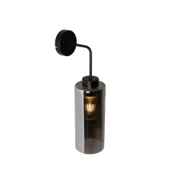 Art Deco wandlamp zwart met smoke glas - Laura