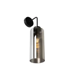 Art Deco wandlamp zwart met smoke glas - Laura