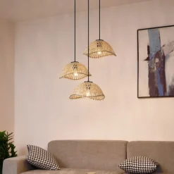 Bohemian hanglamp zwart met bamboe 3-lichts - Lily