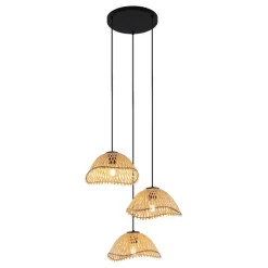 Bohemian hanglamp zwart met bamboe 3-lichts - Lily