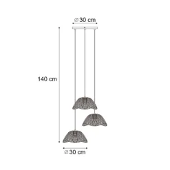 Bohemian hanglamp zwart met bamboe 3-lichts - Lily