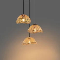 Bohemian hanglamp zwart met bamboe 3-lichts - Lily