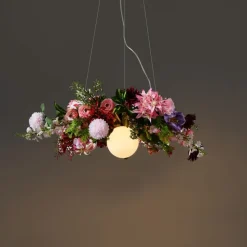 Bohemian plafondlamp zwart met gekleurde bloemen rood en roze - Flower Power