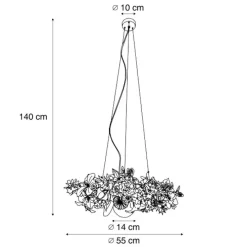 Bohemian plafondlamp zwart met gekleurde bloemen rood en roze - Flower Power