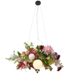 Bohemian plafondlamp zwart met gekleurde bloemen rood en roze - Flower Power