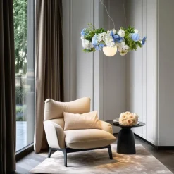 Bohemian plafondlamp zwart met gekleurde bloemen blauw en wit - Flower Power