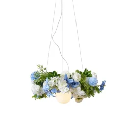 Bohemian plafondlamp zwart met gekleurde bloemen blauw en wit - Flower Power