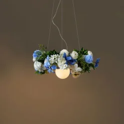 Bohemian plafondlamp zwart met gekleurde bloemen blauw en wit - Flower Power