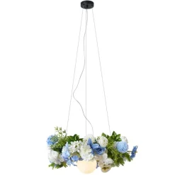 Bohemian plafondlamp zwart met gekleurde bloemen blauw en wit - Flower Power