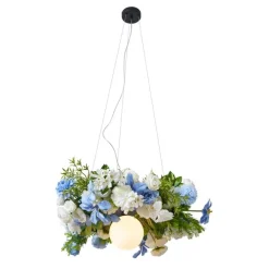 Bohemian plafondlamp zwart met gekleurde bloemen blauw en wit - Flower Power