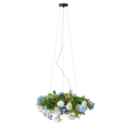 Bohemian plafondlamp zwart met gekleurde bloemen blauw en wit - Flower Power