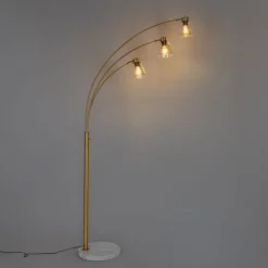 Booglamp brons met marmer en amber glas 3-lichts - Nina