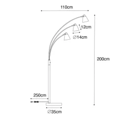 Booglamp brons met marmer en amber glas 3-lichts - Nina