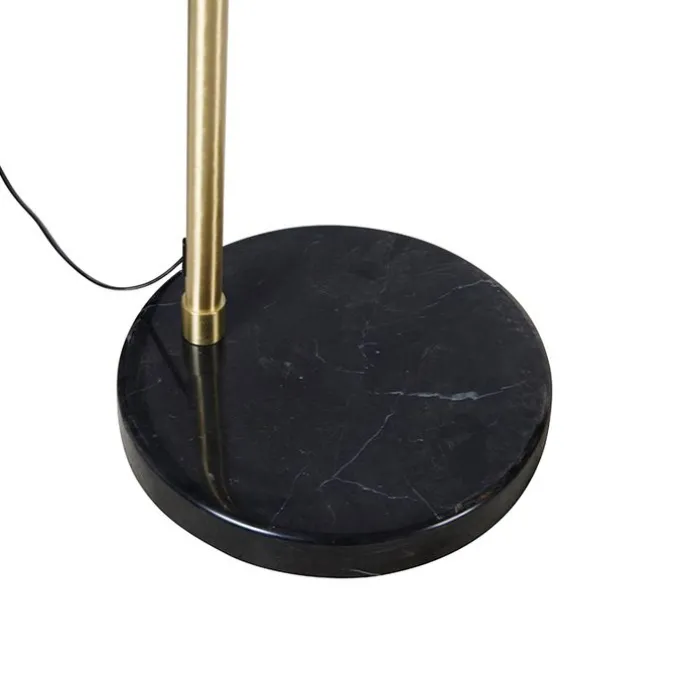 Booglamp messing met marmer en stoffen kap grijs 45 cm - XXL