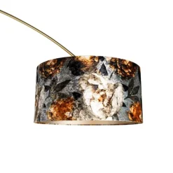 Booglamp messing met zwart kap bloem dessin 50 cm - XXL