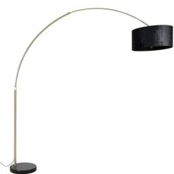 Booglamp messing met zwart stoffen kap zwart 50 cm - XXL