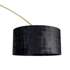 Booglamp messing met zwart stoffen kap zwart 50 cm - XXL