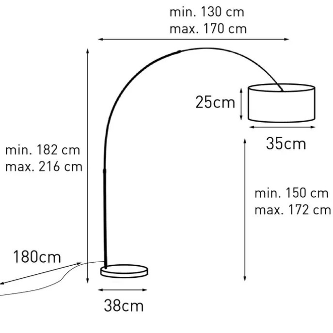 Booglamp staal met gele kap 35/35/20 - XL