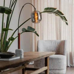 Booglamp zwart met goud met smoke glas - Zuzanna