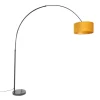 Booglamp zwart met velours kap okergeel met goud 50 cm - XXL