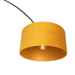 Booglamp zwart met velours kap okergeel met goud 50 cm - XXL