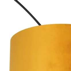 Booglamp zwart met velours kap okergeel met goud 50 cm - XXL