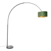 Booglamp zwart velours kap groen met goud 50 cm - XXL